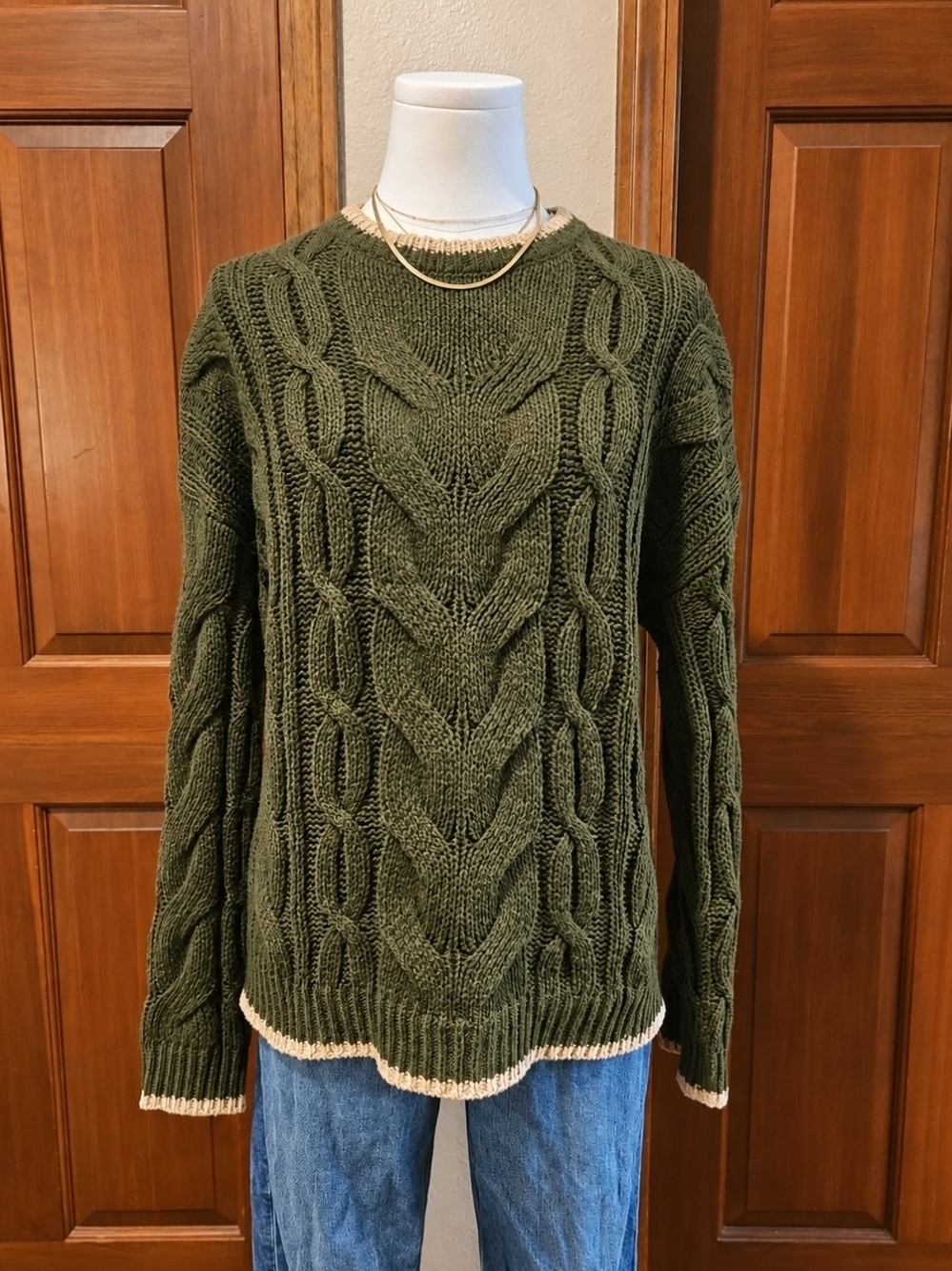 Olive Green Cable Knit Women's Sweater
